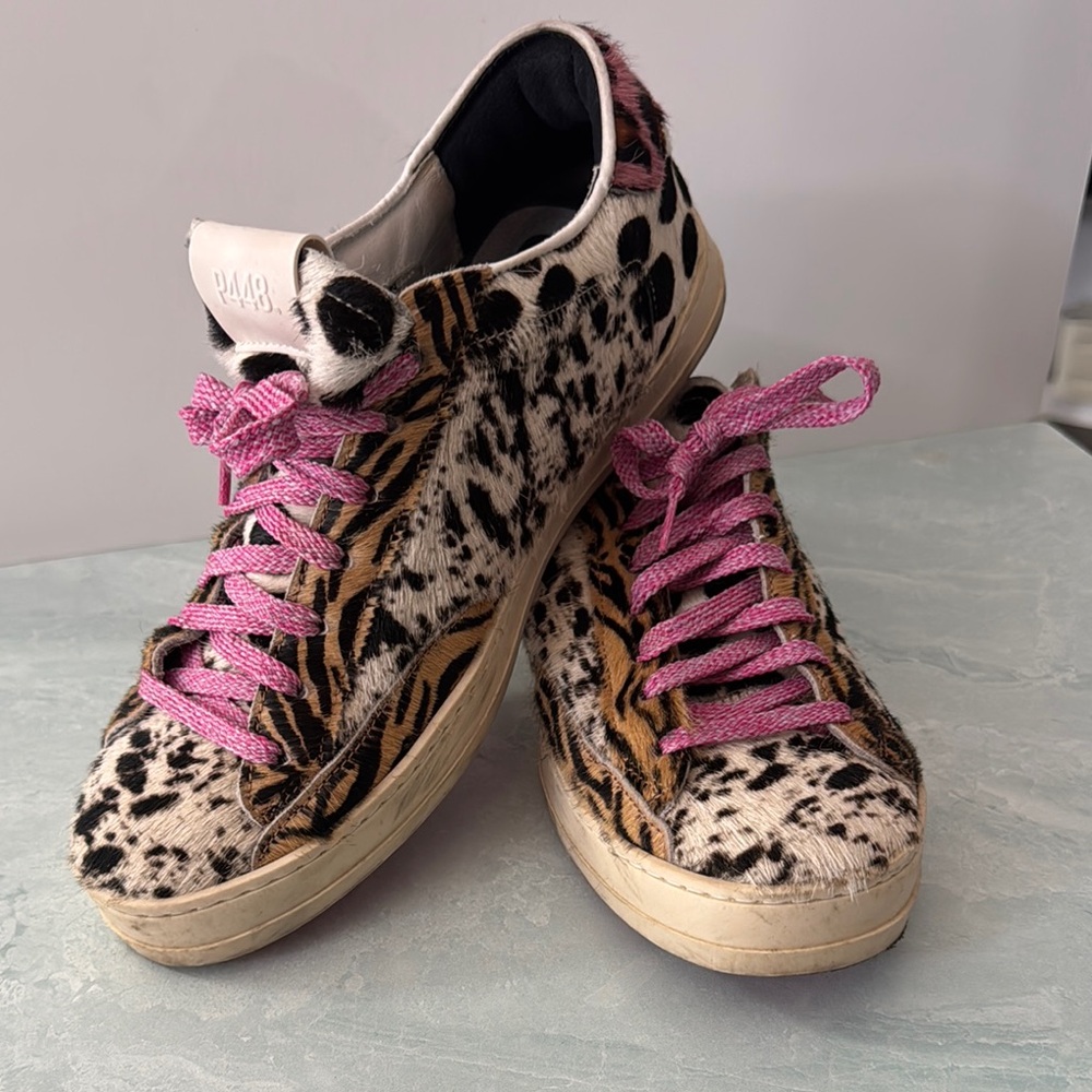 P448 Brown and Pink Sneakers with Animal Print